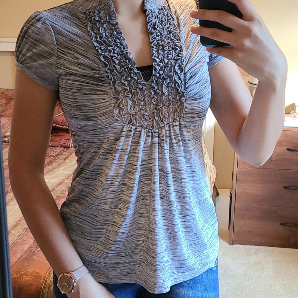 Grey ruffled collar blouse